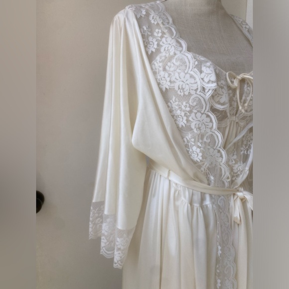 vtg maidenform negligée lace set nightgown robe silky union made usa ivory sz. s - Picture 2 of 16